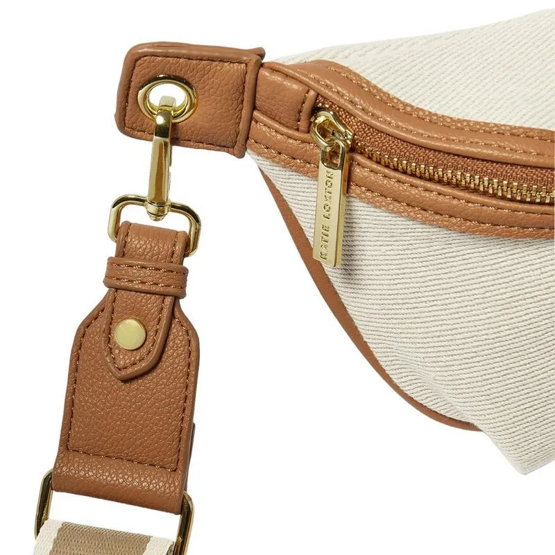 Capri Canvas Belt Bag in Tan and Off White