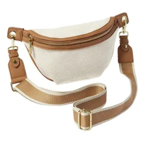 Capri Canvas Belt Bag in Tan and Off White