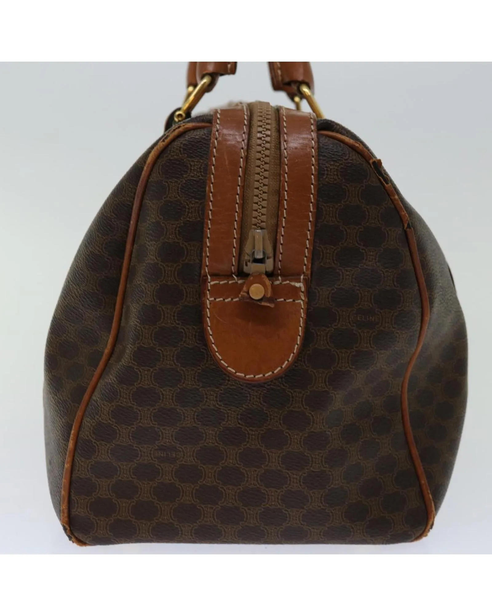 CELINE Boston Bag Brown Leather Monogram Vintage