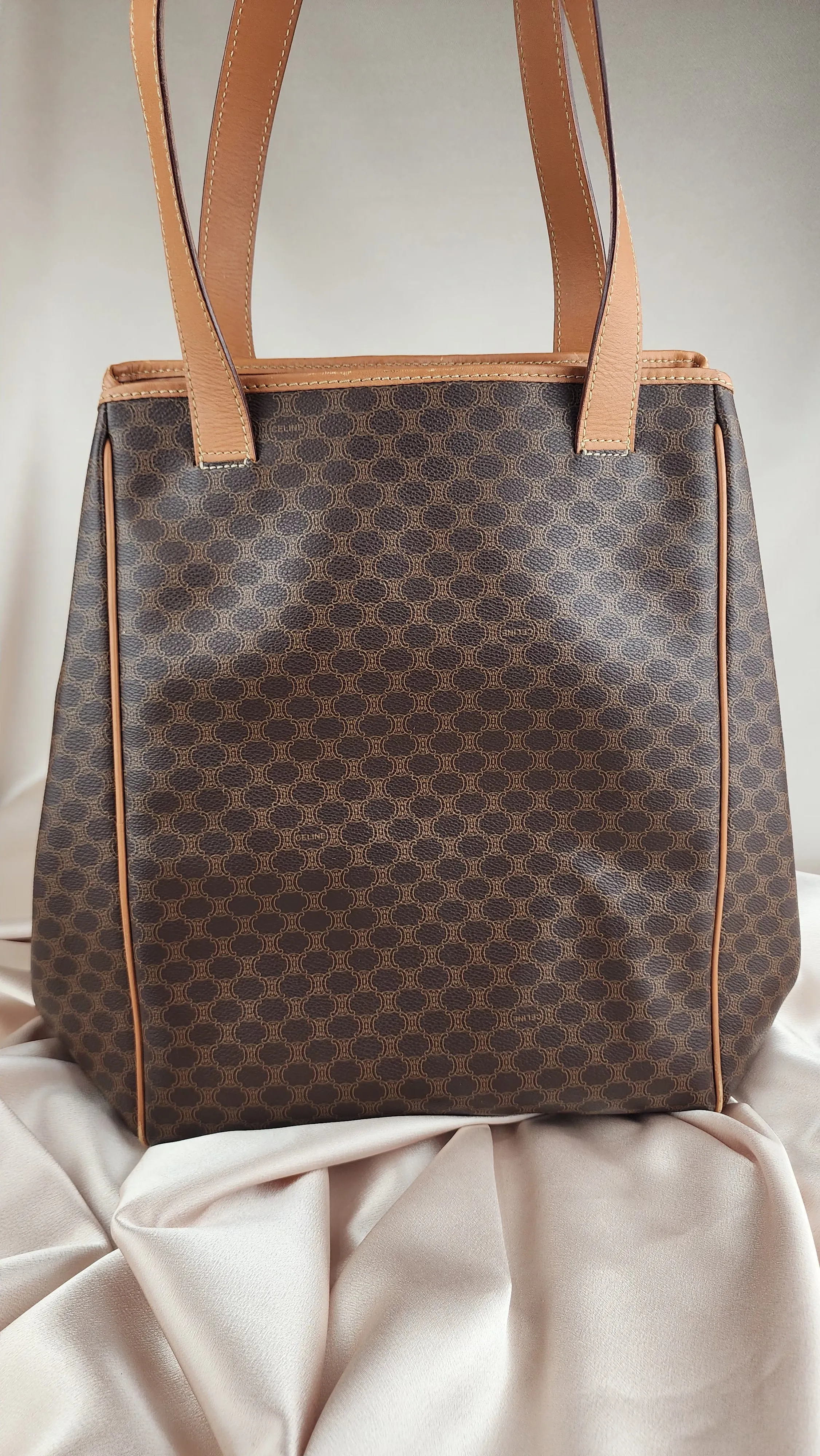 Celine Brown Macadam Large Canvas Tote Shoulder Bag - 1022