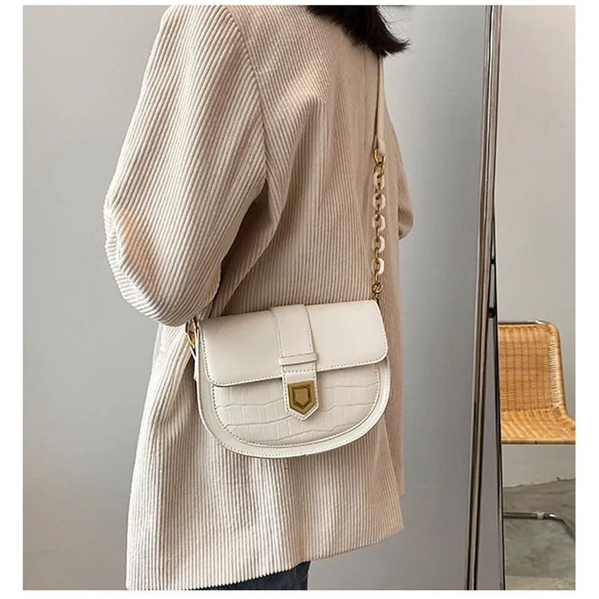 Chic CrocSaddle Retro Leather Crossbody Shoulder Bag