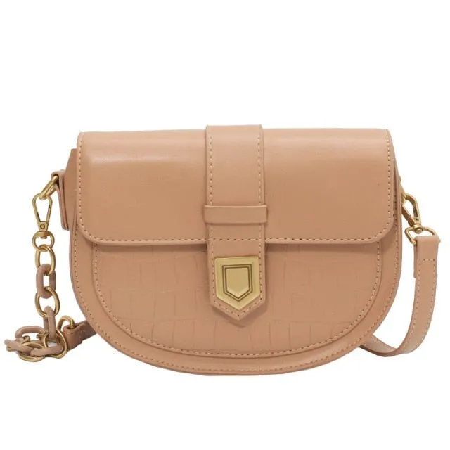 Chic CrocSaddle Retro Leather Crossbody Shoulder Bag