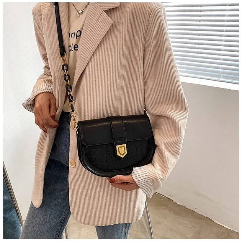 Chic CrocSaddle Retro Leather Crossbody Shoulder Bag