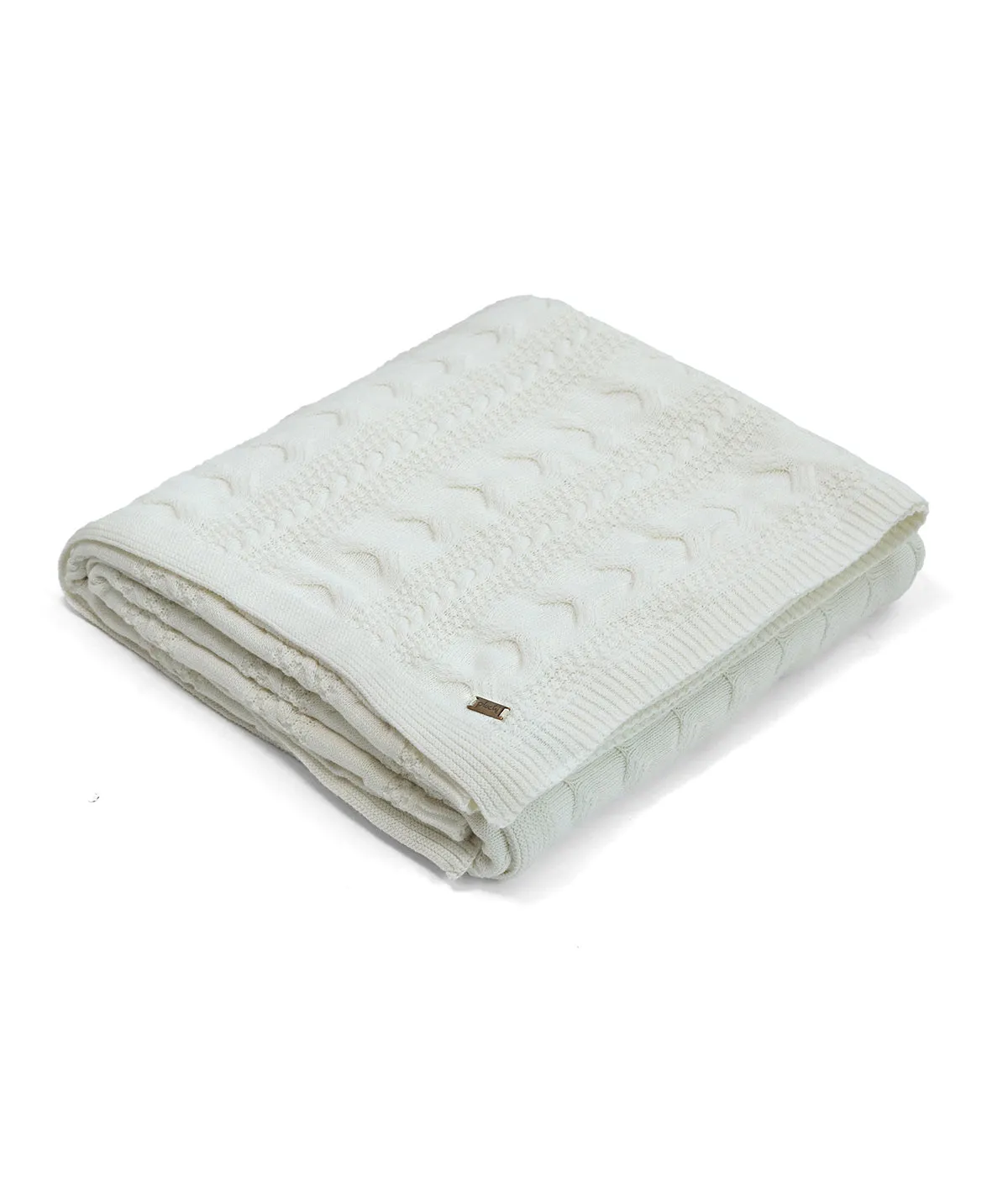 Classic Cable Gift Combo Knitted Single Bed AC Blanket & Cushion Covers in a Canvas Bag Packaging (Set of 4pcs) in Ivory Color