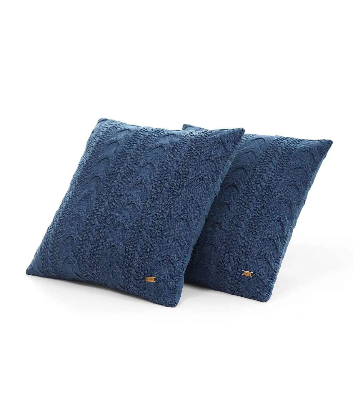 Classic Cable Gift Combo Knitted Single Bed AC Blanket & Cushion Covers in a Canvas Bag Packaging (Set of 4pcs) in Navy Melange Color