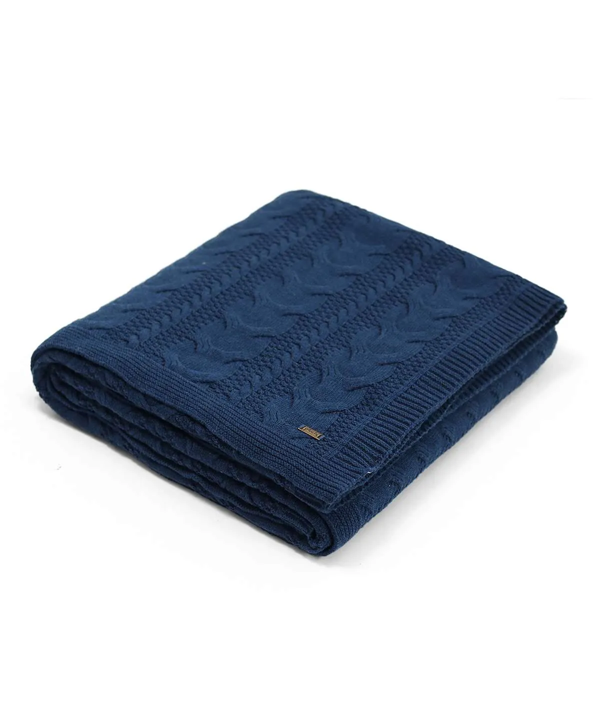 Classic Cable Gift Combo Knitted Single Bed AC Blanket & Cushion Covers in a Canvas Bag Packaging (Set of 4pcs) in Navy Melange Color