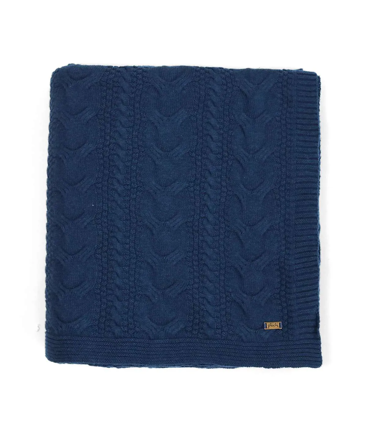 Classic Cable Gift Combo Knitted Single Bed AC Blanket & Cushion Covers in a Canvas Bag Packaging (Set of 4pcs) in Navy Melange Color