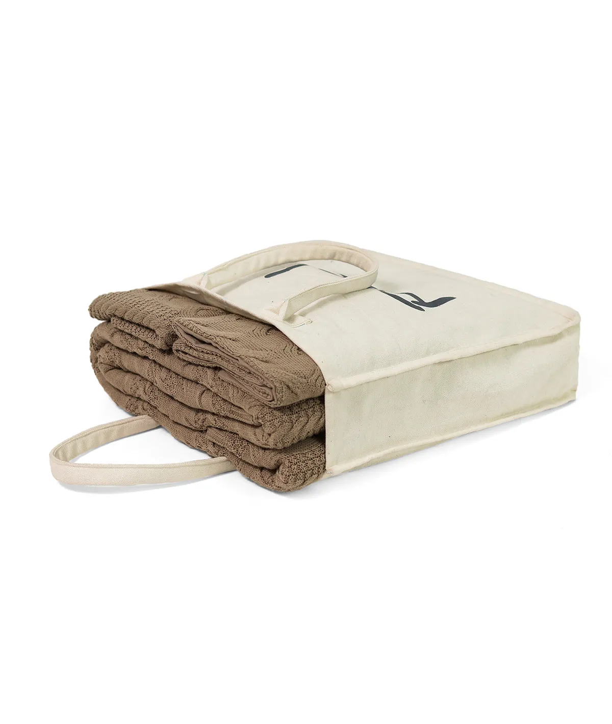 Classic Cable Gift Combo Knitted Single Bed AC Blanket & Cushion Covers in a Canvas Bag Packaging (Set of 4pcs) in Stone Color