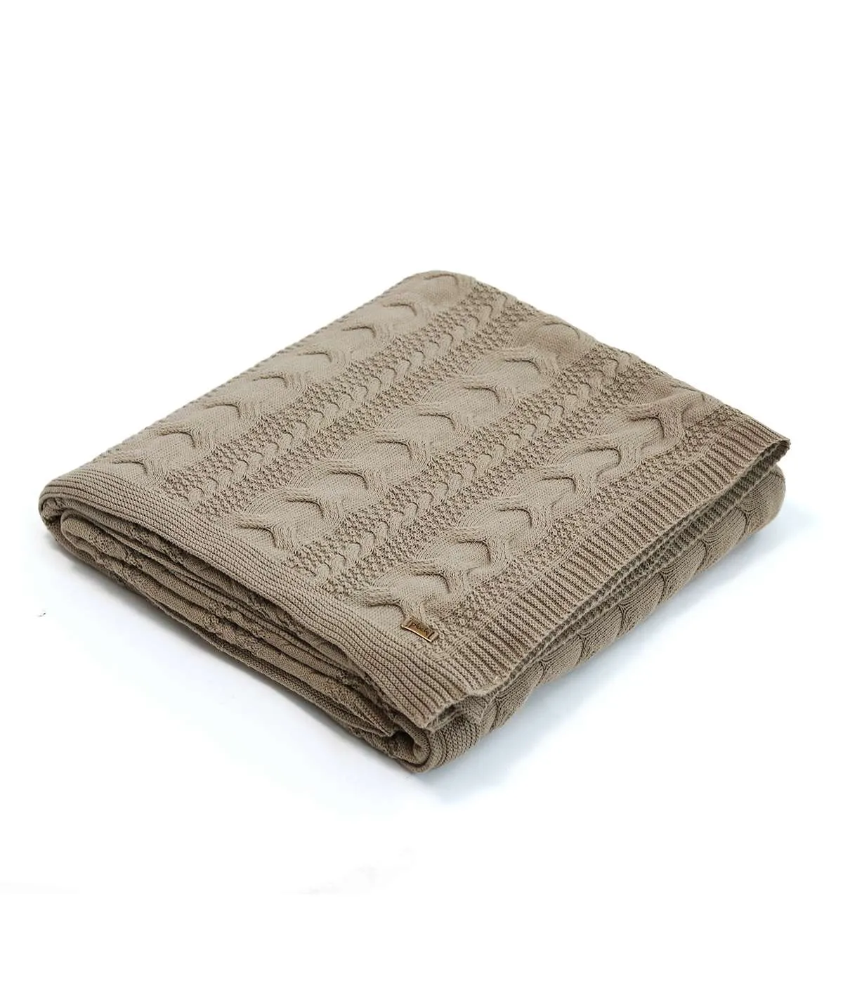 Classic Cable Gift Combo Knitted Single Bed AC Blanket & Cushion Covers in a Canvas Bag Packaging (Set of 4pcs) in Stone Color