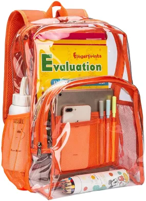 Classic Designs Orange Durable Heavy Duty Clear Backpack