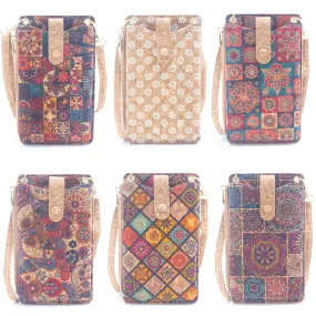 Cork Floral Patterned Phone Crossbody Wallet （6units）BAGD-203-MIX-6