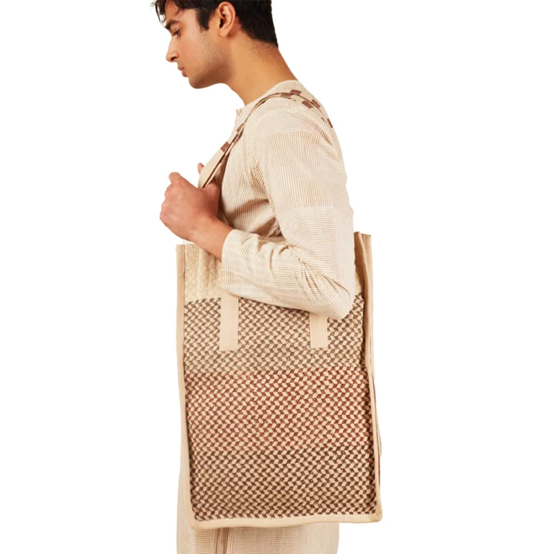 Cotton Tote Bag | White & Beige | Large