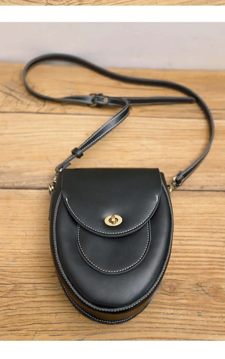 Cute Black LEATHER Saddle Side Bag WOMEN SHOULDER BAG Crossbody Saddle Purse FOR WOMEN