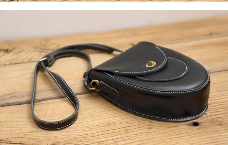 Cute Black LEATHER Saddle Side Bag WOMEN SHOULDER BAG Crossbody Saddle Purse FOR WOMEN