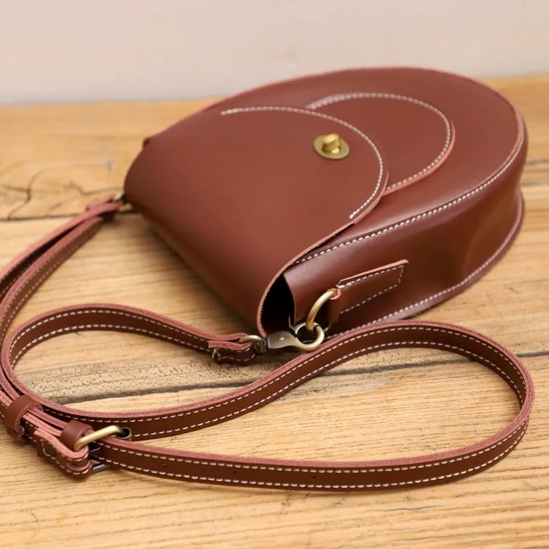 Cute Black LEATHER Saddle Side Bag WOMEN SHOULDER BAG Crossbody Saddle Purse FOR WOMEN