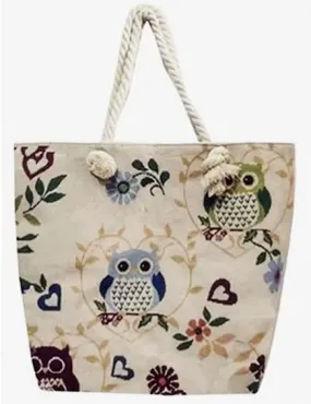 CZone Canvas Tote with Owls, Hearts Tapestry