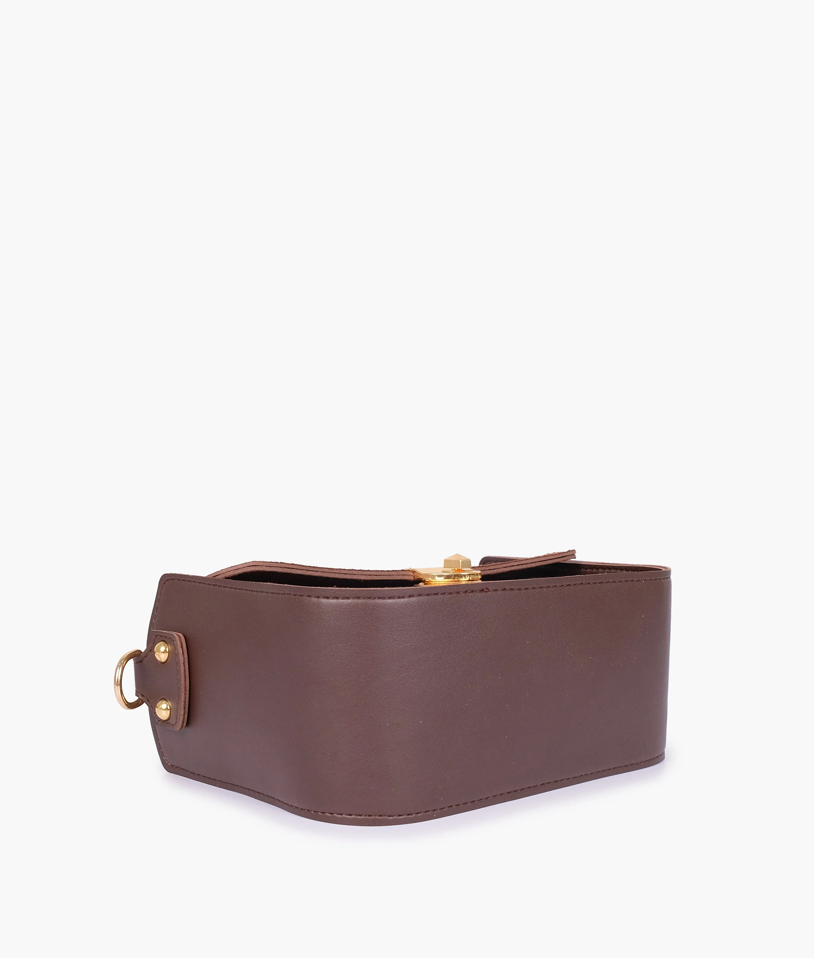 Dark brown suede saddle bag with twist lock