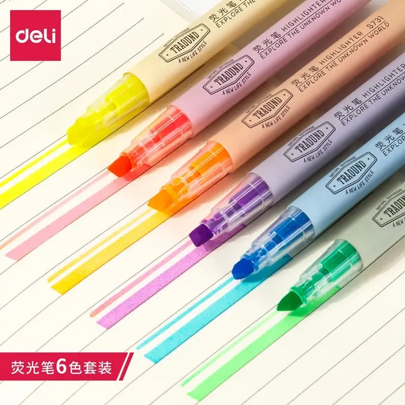 Deli Highlighter 6Pcs/Bag 6 Colors Cute Pen Mark Pen