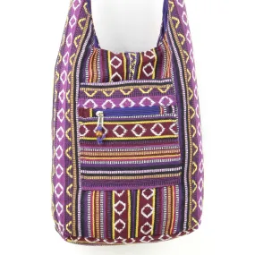 Diamond Pattern Canvas Sling Shoulder Bag - Purple