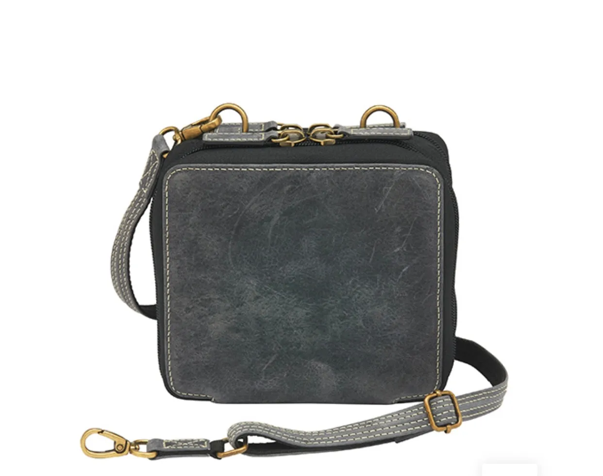 Distressed Leather Compact Wallet Organizer Crossbody