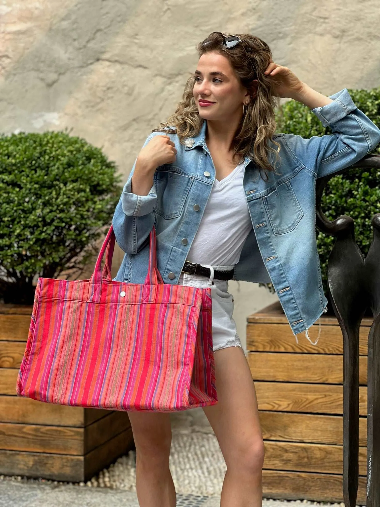 East West Bag Basics- Happy Pink Stripe