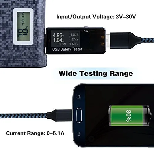 Eversame USB Digital Power Meter Tester Multimeter Current and Voltage Monitor, DC 5.1A 30V Amp Voltage Power Meter, Test Speed of Chargers, Cables, Capacity of Power Banks-Black