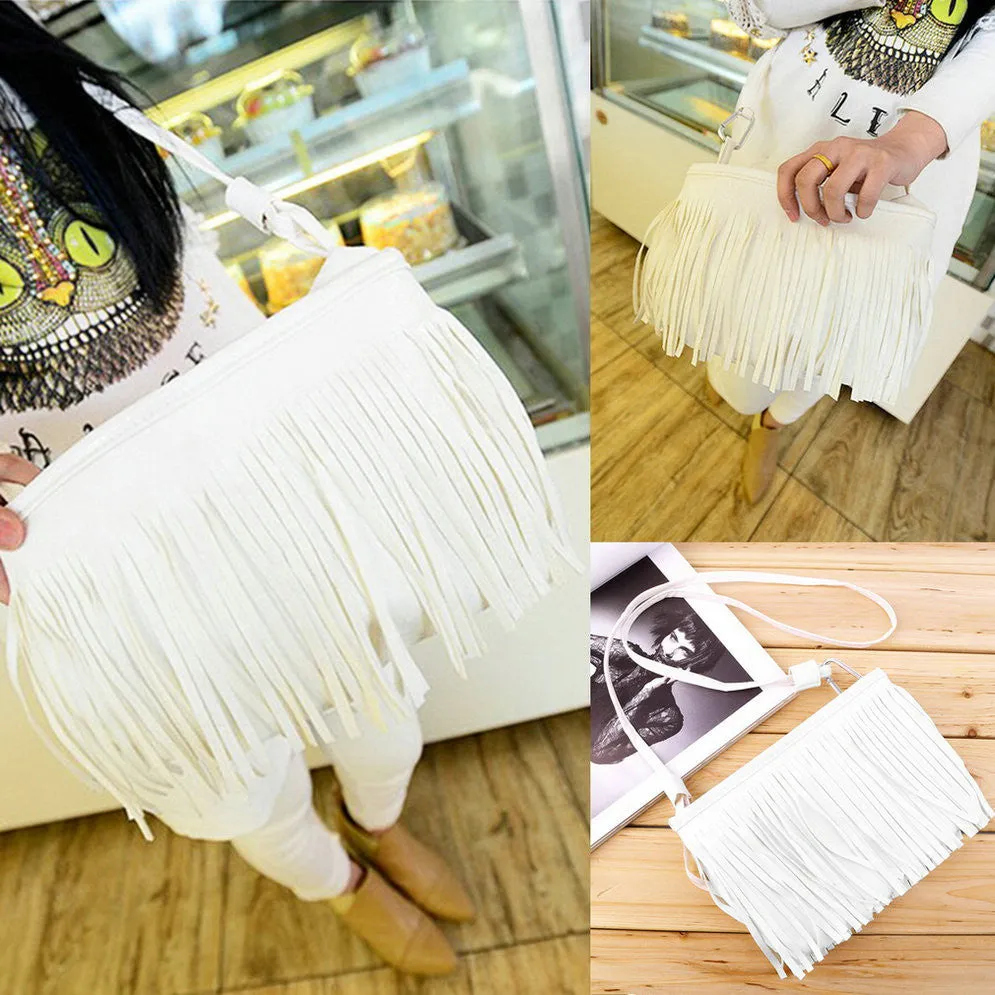 Fashion Women Punk Satchel Tassel Suede Fringe Shoulder Messenger Cross Body Bag Ladies Mini Small Casual PU Leather bags