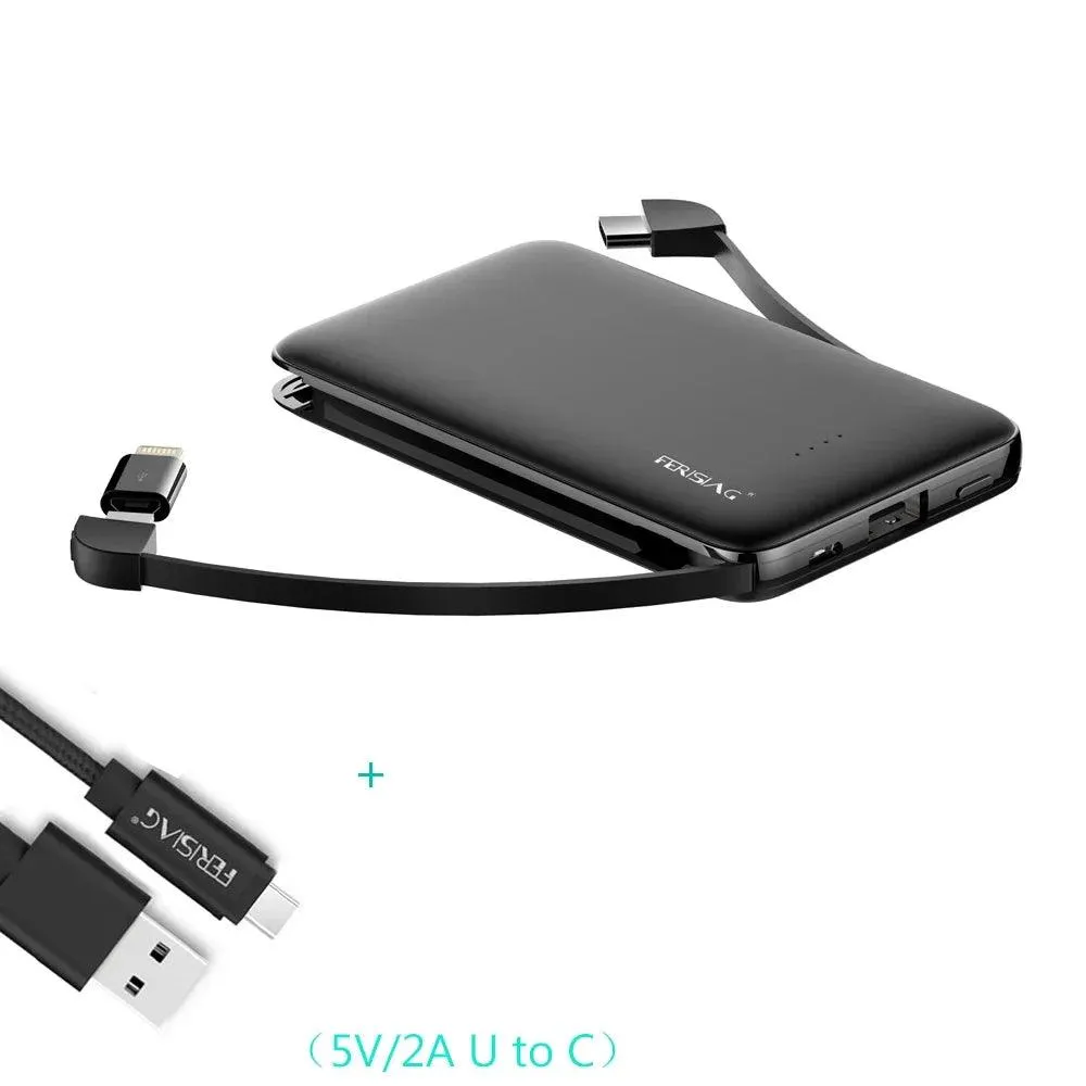 FERISING 5000mAh Mini Portable USB Type C Power Bank - External Charger for Mobile Devices