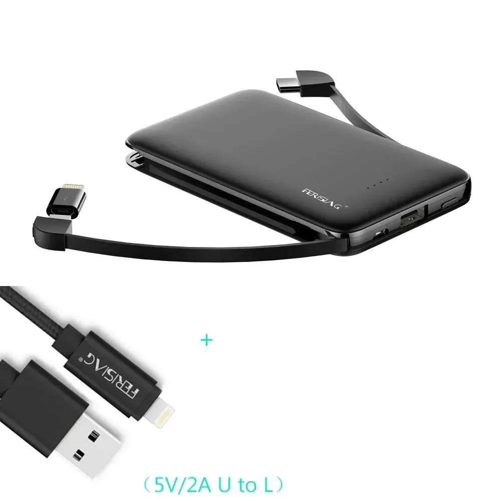 FERISING 5000mAh Mini Portable USB Type C Power Bank - External Charger for Mobile Devices