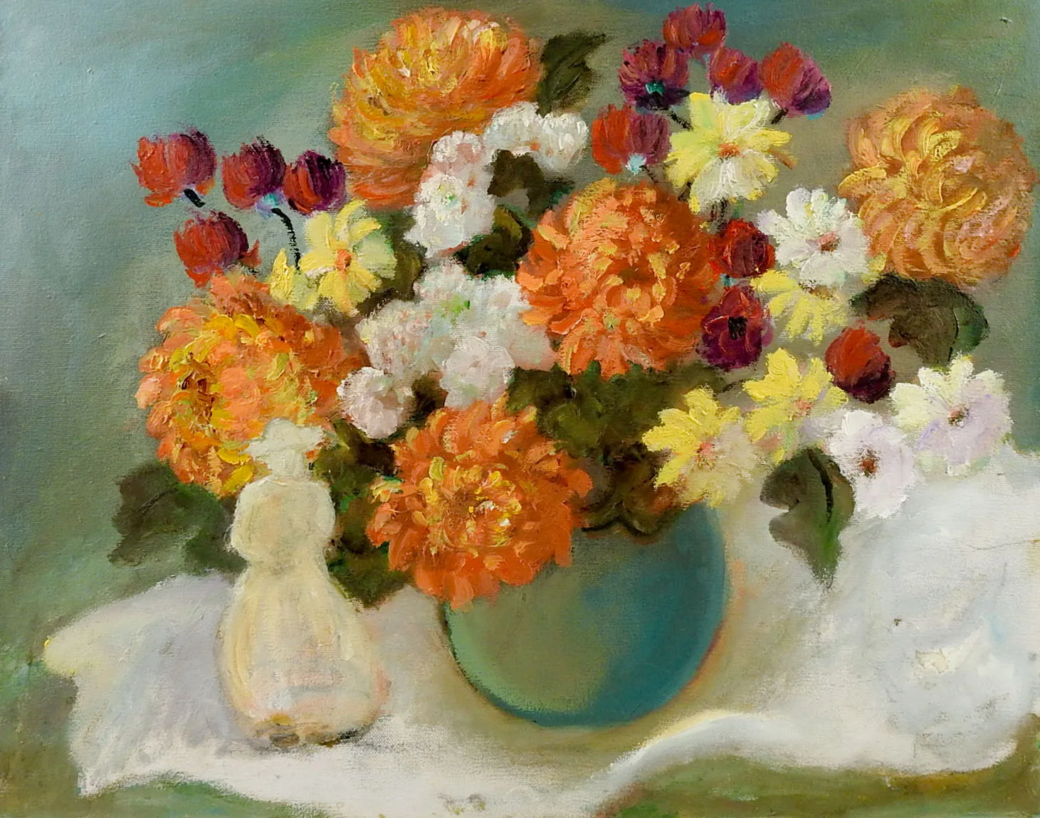 Floral Still Life With Blue Vase Painting