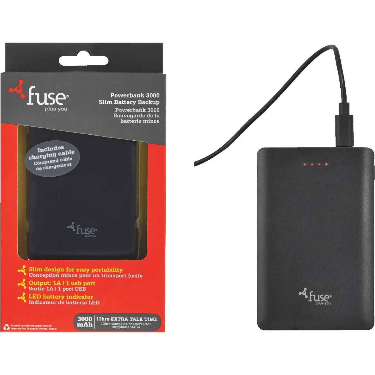 Fuse 3000mAh USB Black Power Bank