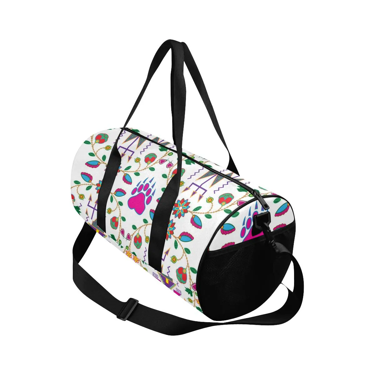 Geometric Floral Fall - White Duffle Bag