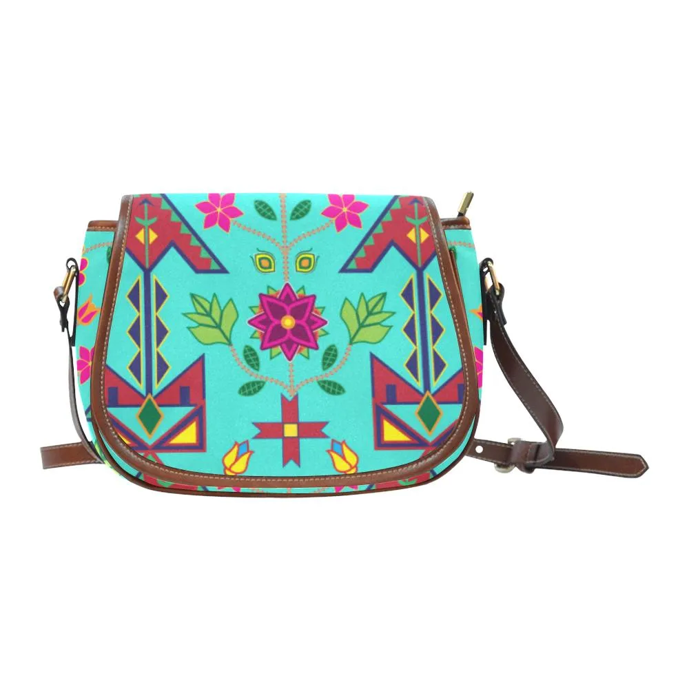 Geometric Floral Spring - Sky Saddle Bag/Small