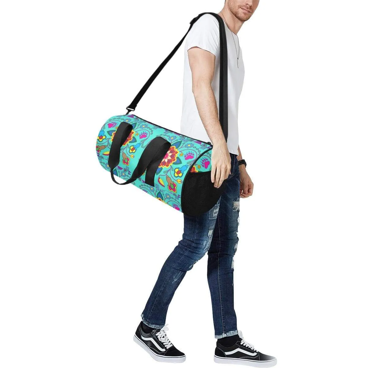 Geometric Floral Winter - Sky Duffle Bag