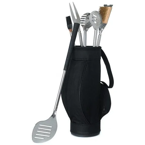 Gift 5 Piece BBQ Tools in Black Golf Bag and Golf Grips