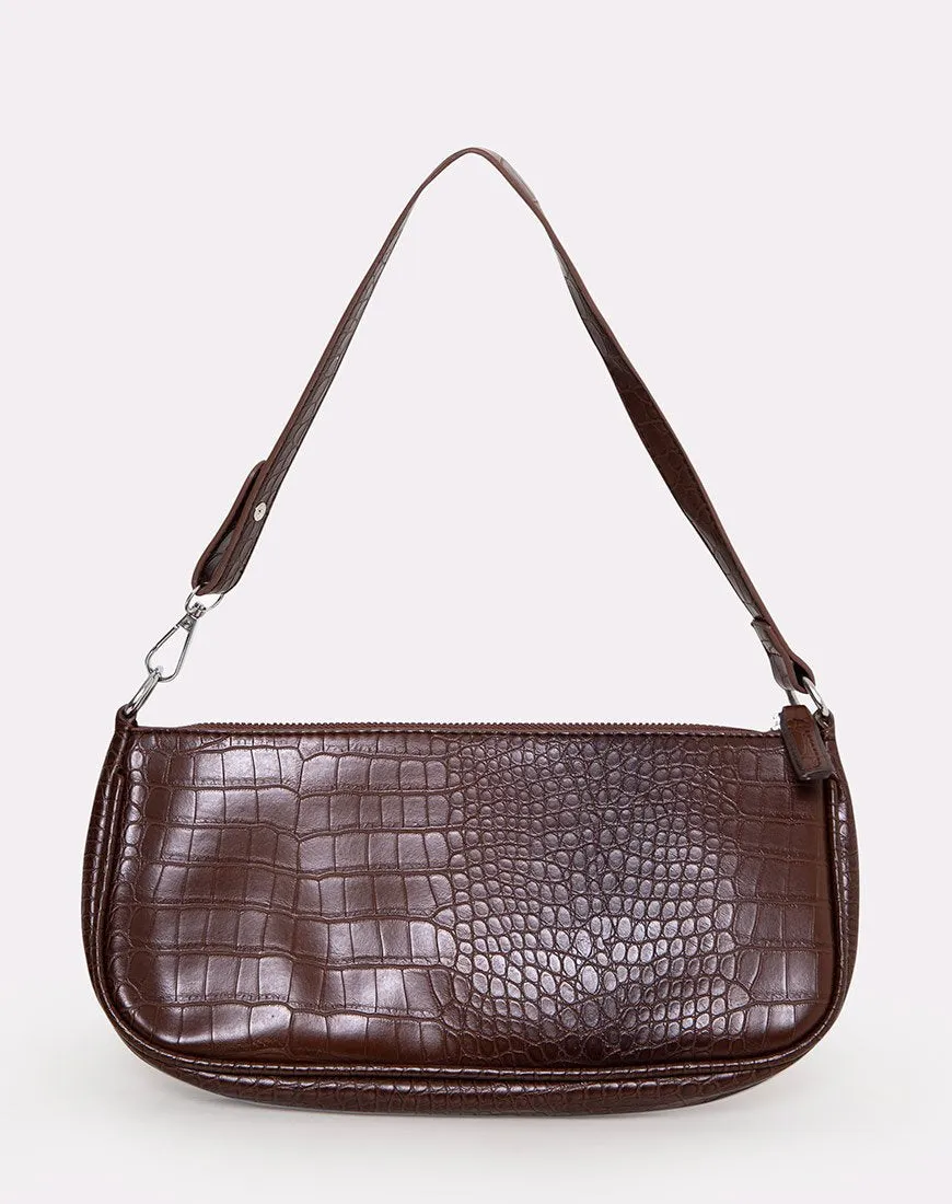 Gigi Shoulder Bag in Croc Chocolate