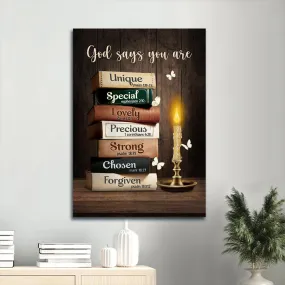 God Says You Are Unique Vintage Book Canvas Wall Art