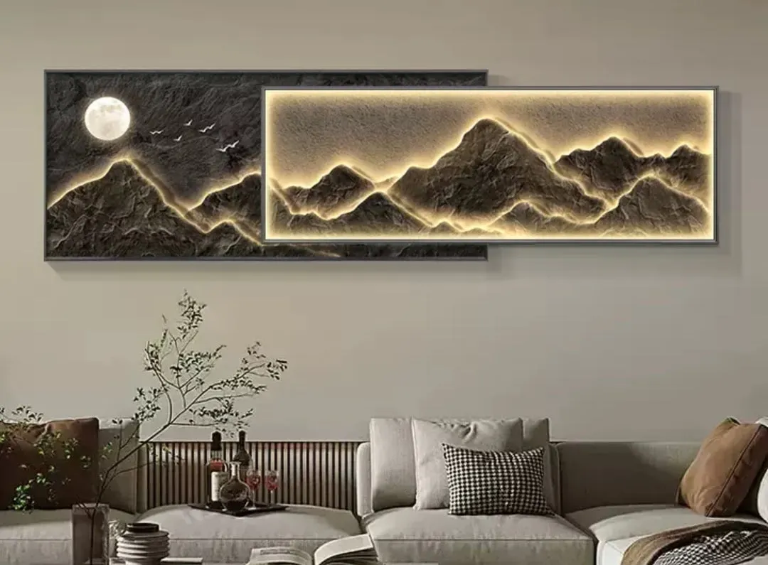 Golden Mountain Art Painting with LED