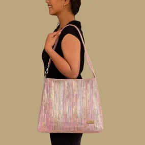 Golden Shimmery Pink Upcycled Handwoven Trapeze Tote (TT0125-005) PS_W