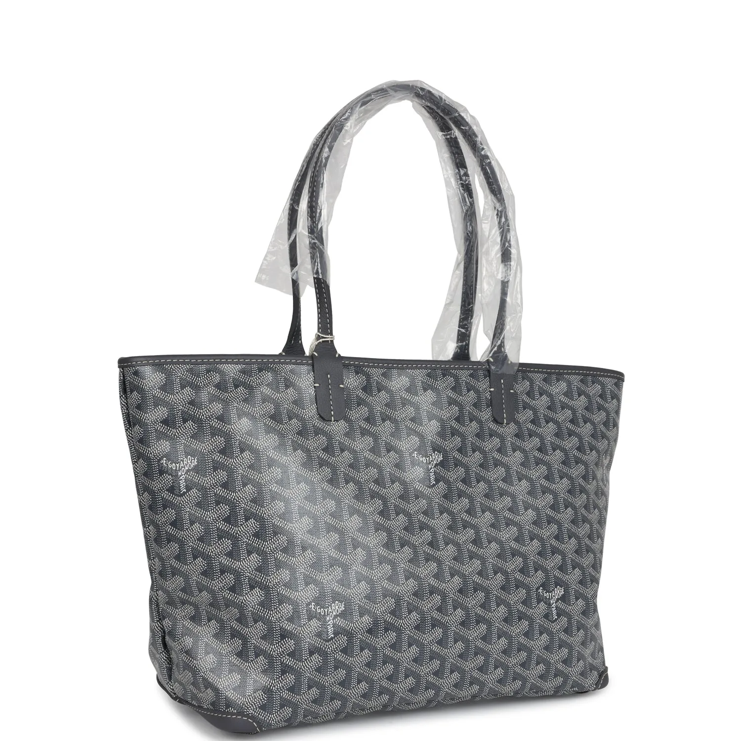 Goyard Goyardine Artois Tote PM Grey Canvas & Chevroches Calfskin Palladium Hardware