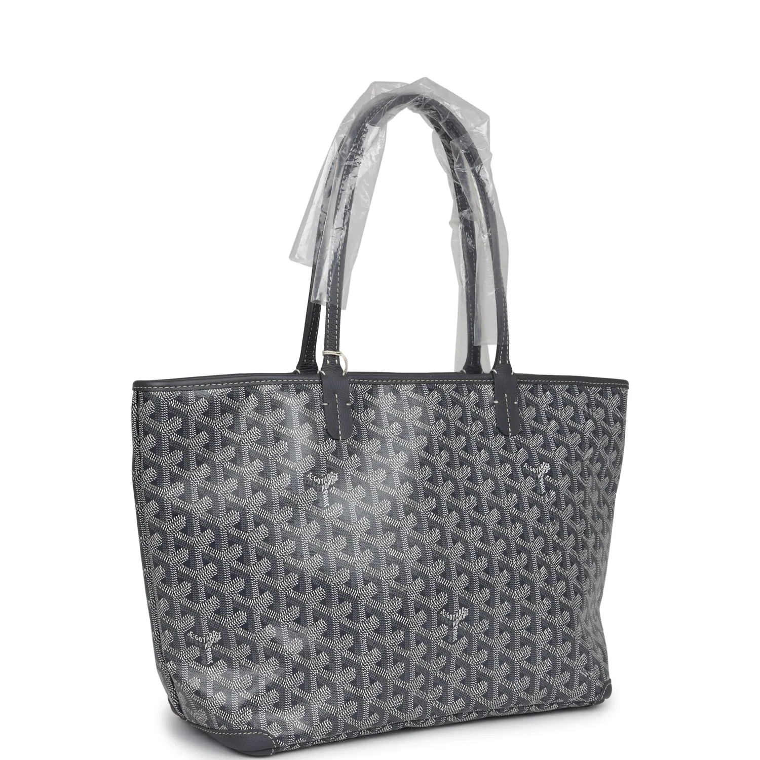 Goyard Goyardine Artois Tote PM Grey Canvas & Chevroches Calfskin Palladium Hardware