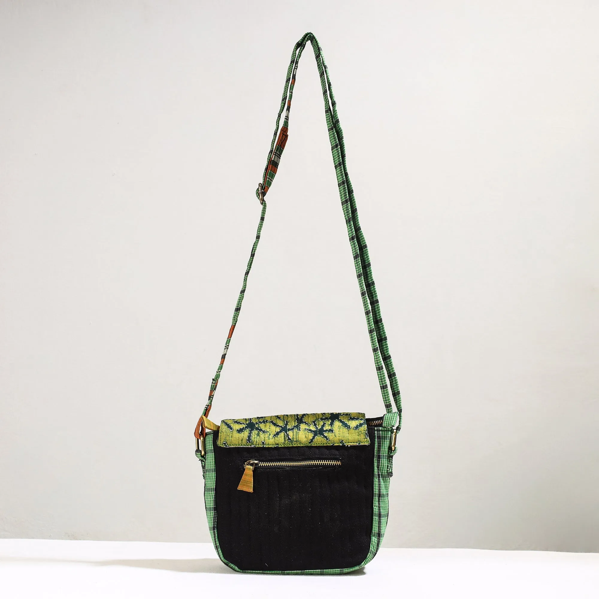 Green - Handmade Gamcha Fabric Kantha Work Canvas Cotton Sling Bag