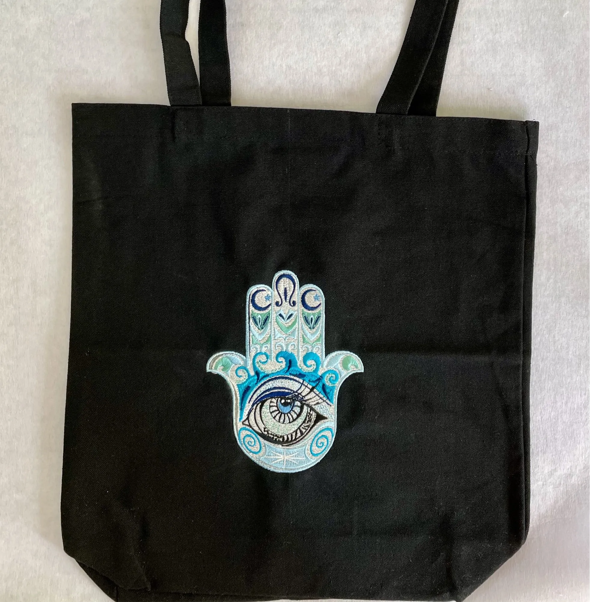 Hamsa Embroidered Cotton Canvas Tote Bag