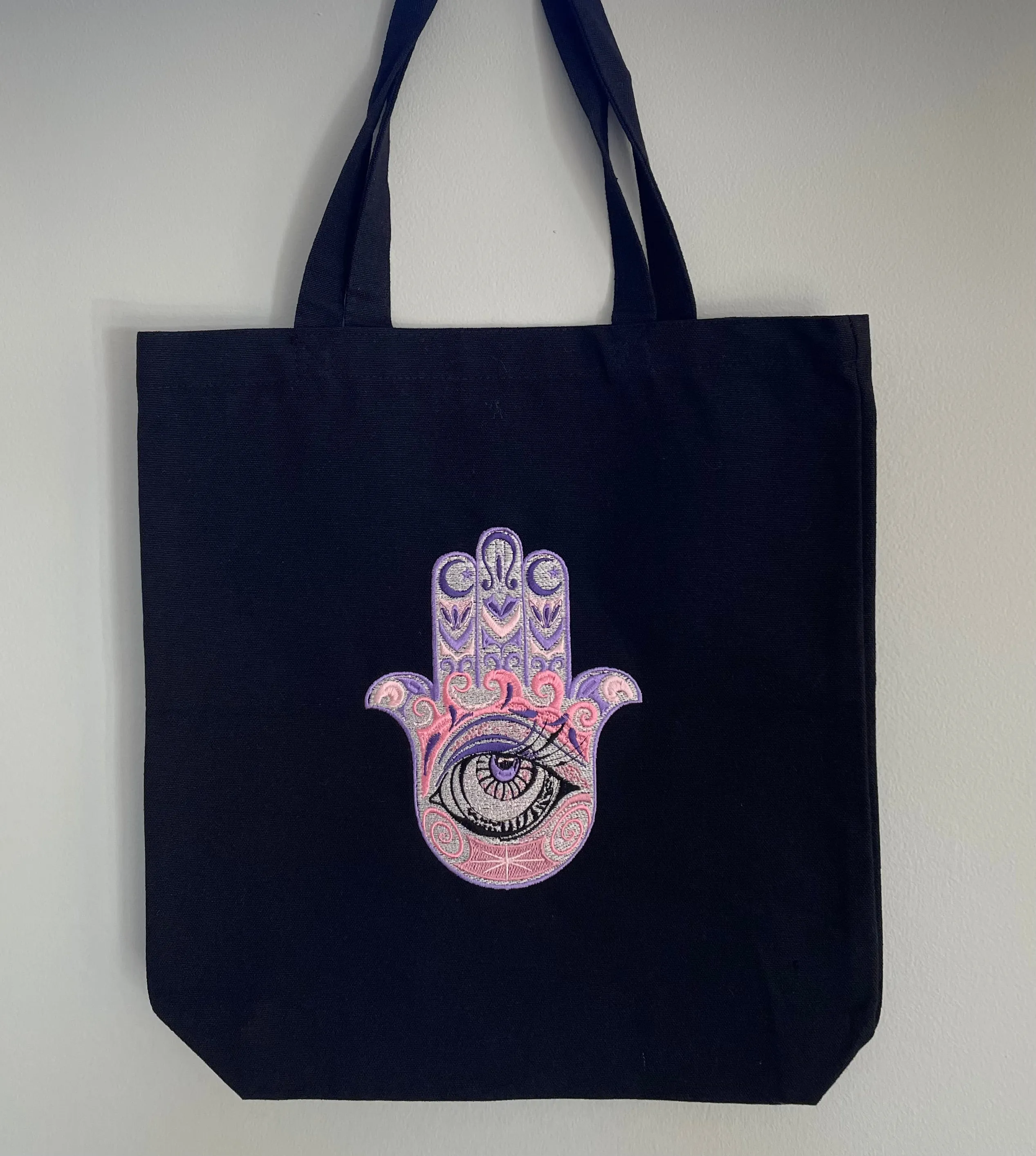 Hamsa Embroidered Cotton Canvas Tote Bag