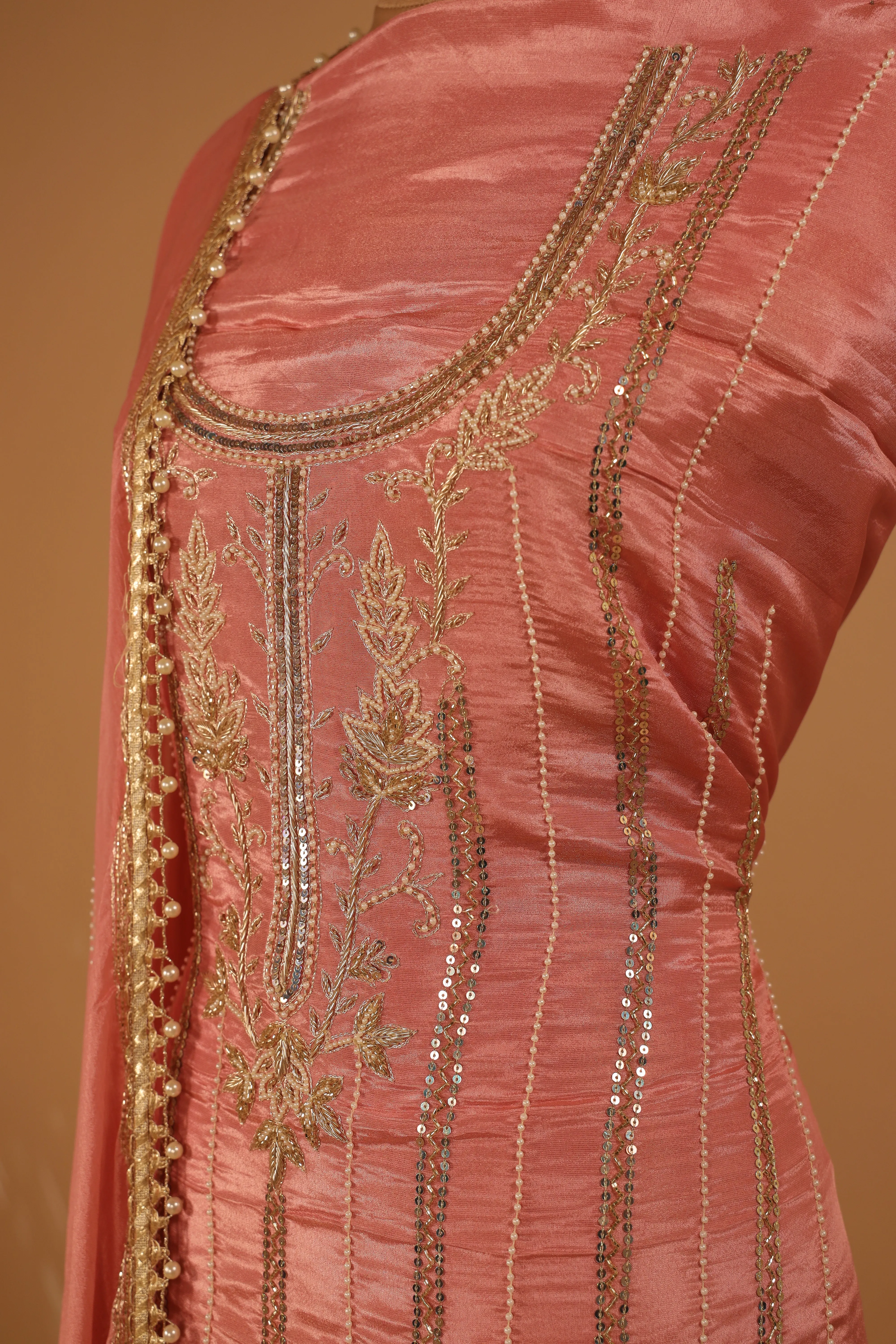 Hand Embroidered Pink Pure Silk Suit Dupatta