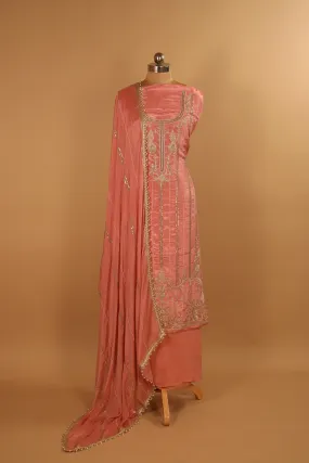 Hand Embroidered Pink Pure Silk Suit Dupatta