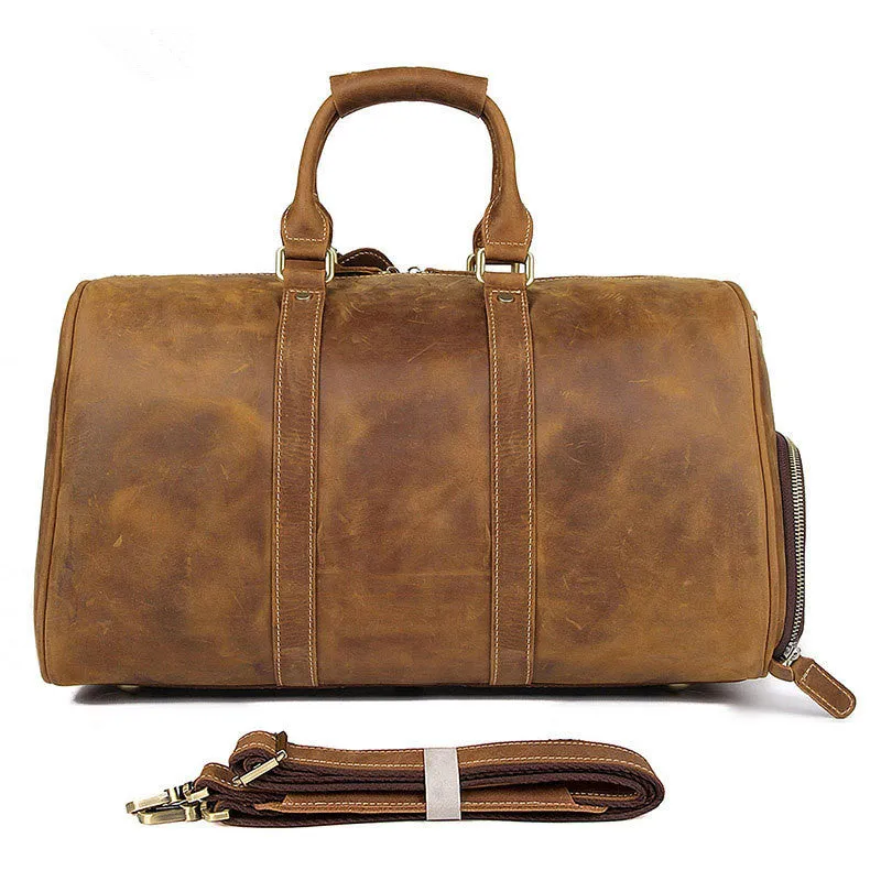 Handmade Large Vintage Full Grain Leather Duffel Bag Travel Luggage Bag Duffle bag with Shoes Compartment