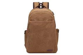 Hiking Canvas Large Capacity Backpack With Usb Charging Ports Coffee Bags