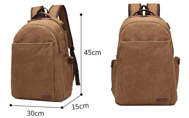 Hiking Canvas Large Capacity Backpack With Usb Charging Ports Coffee Bags