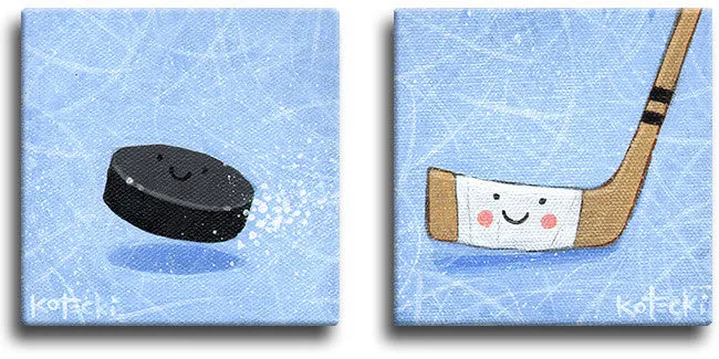 Hockey Puck & Stick Original Art